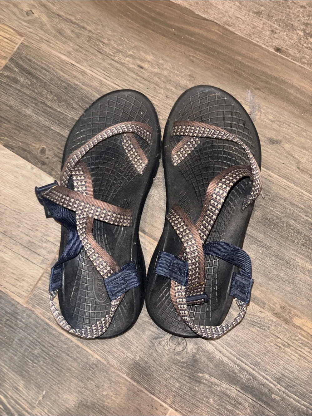 Chico's Brown and Navy Strappy Sandals